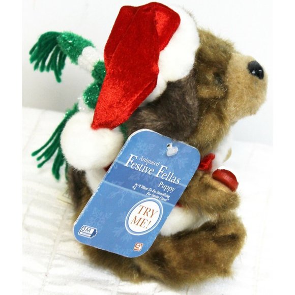 2004 Gemmy Animated Festive Fellas Brown Puppy Singing Christmas Santa Outfit - Picture 4 of 11